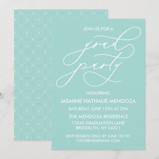 CONVITE SIMPLES DE GRADUAÇÃO DE CALLIGRÁFICO WHIMS (Frente/Verso)