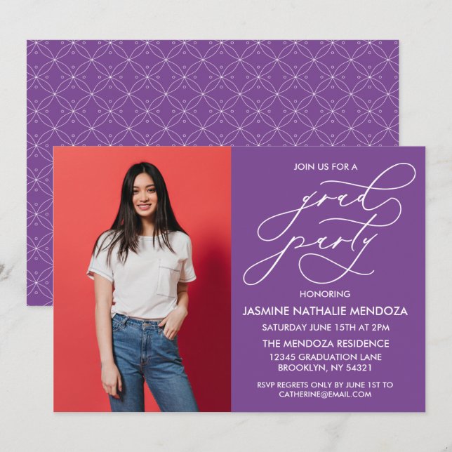 CONVITE SIMPLES DE GRADUAÇÃO DE CALLIGRÁFICO WHIMS (Frente/Verso)