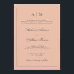 Convite Simples Elegante De Casamento Cor-de-Rosa<br><div class="desc">Este convite para o casamento de na moda apresenta um tom de tendência de cor-de-rosa pincelado e um quadro e texto de cinza. Você pode personalizar o topo com suas iniciais.</div>