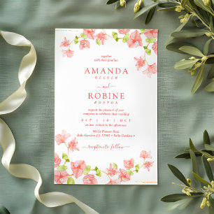 Convite Simples Elegante De Casamento De Flor Rosa