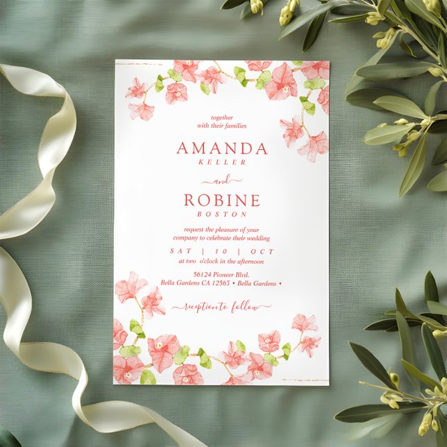 Convite Simples Elegante De Casamento De Flor Rosa (Criador carregado)