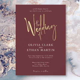 Convite Simples Elegante Elegante Dourado Burgundy