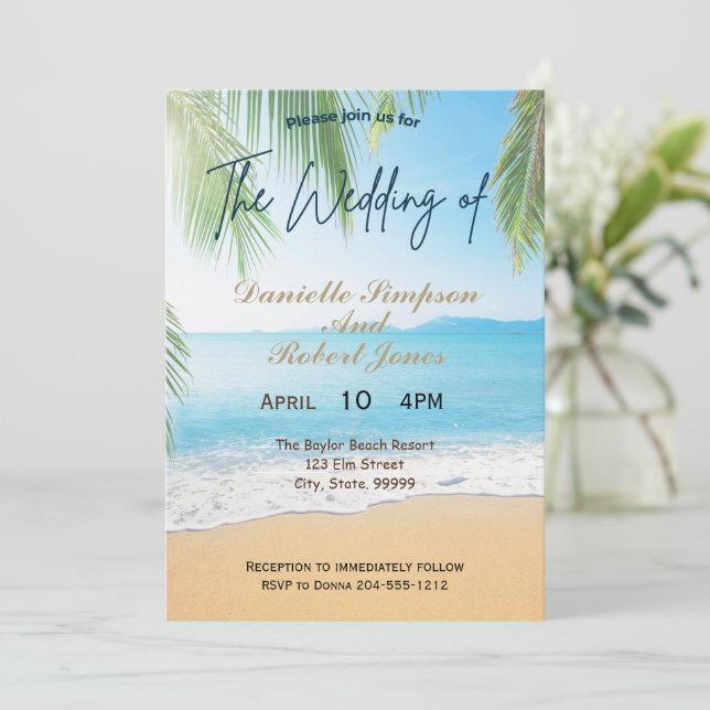 Convite Simples Elegante Para Casamento De Praia (Em pé/Frente)