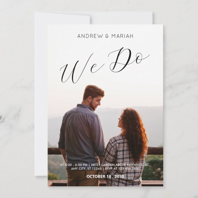 Convite simples minimalista de foto de casamento (Frente)