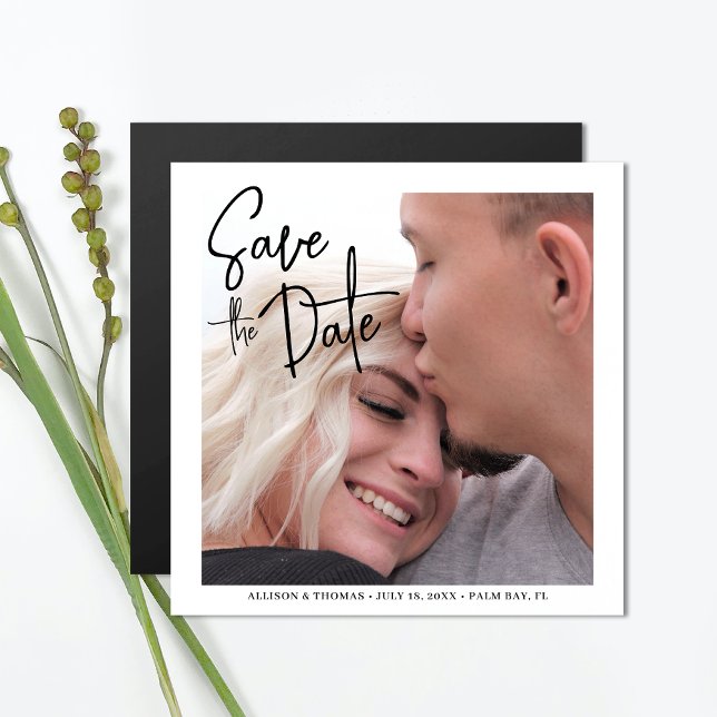 Convite Simples Moderno Salve O Casamento De Foto De Data (Magnetic invites stick to any metal, ensuring guests remember your special day with ease.)