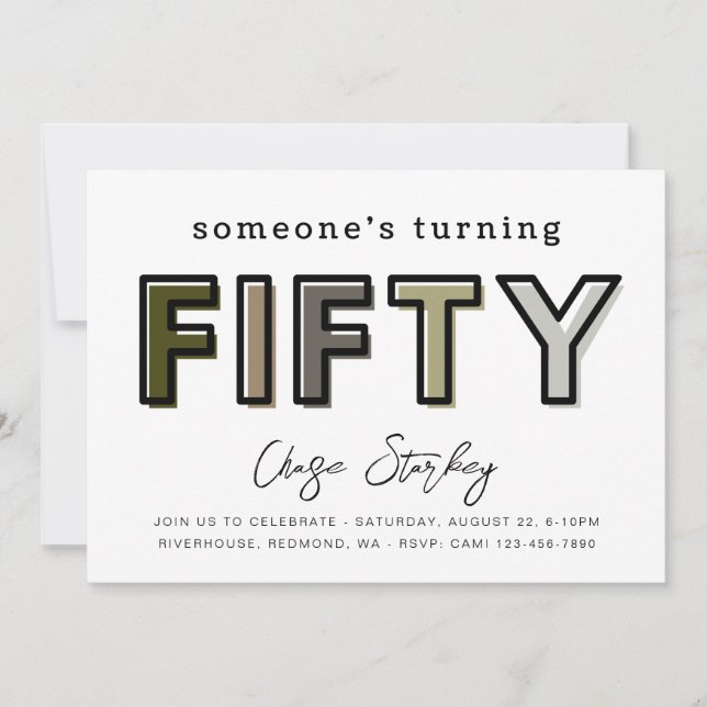 Convite Simples para 50º Aniversário | 50.o aniver (Frente)