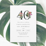 Convite simples para aniversário de 40 anos tropic<br><div class="desc">Este convite para aniversário de 40 anos apresenta um design mínimo limpo e sofisticado com um toque de elegância. O número "40" é exibido de forma destacada em caracteres serif grandes e graciosos embelezados com flores tropicais vibrantes e folhagem esmagadora para adicionar uma explosão de cor e detalhes pintados. Frentes...</div>