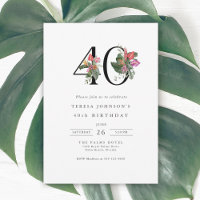 Convite simples para aniversário de 40 anos tropic