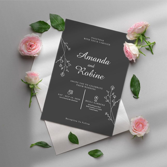 Convite Simples para Casamento de Folha Branca e P (Criador carregado)