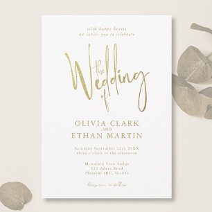 Convite Simples para Casamento Dourado Elegante Mo