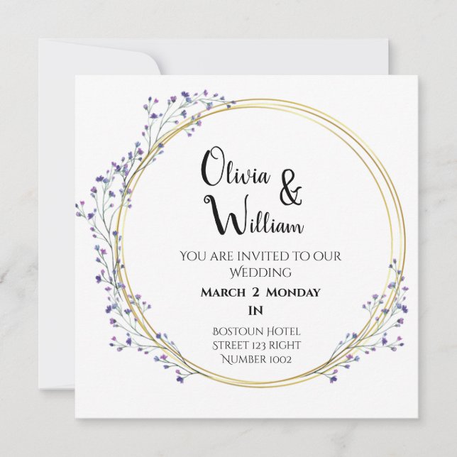 Convite simples para casamento floral (Frente)