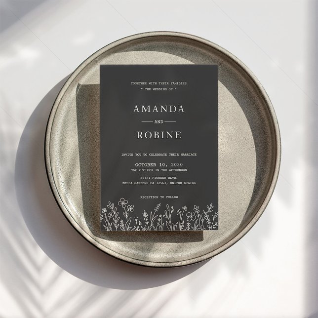 Convite Simples para Casamento Moderno Preto e Bra (Criador carregado)