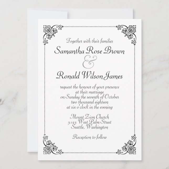 Convite Simples para Casamento Negro e Branco Eleg (Frente)