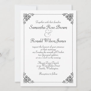 Convite Simples para Casamento Negro e Branco Eleg