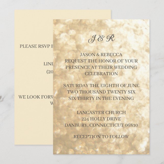 Convite simples para Dia Dourado de Casamento Eleg (Frente/Verso)