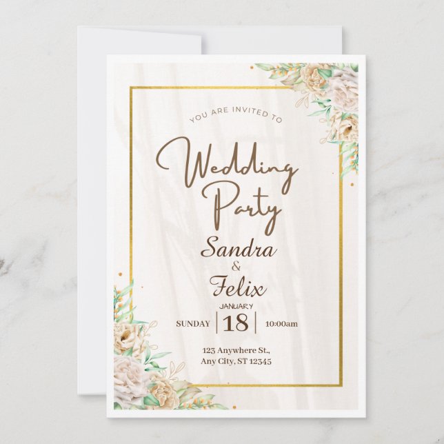Convite simples para Festas de casamento Beige Bro (Frente)