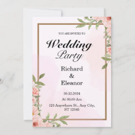 Convite Simples para Festas de casamento Rosa e Ca