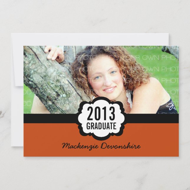 Convite Simples Para Graduação De Chic, Laranja (Frente)
