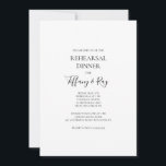 Convite simples para Janto de ensaio Elegante<br><div class="desc">Este simples e elegante convite para jantas de ensaio é perfeito para o seu janto moderno minimalista de ensaio preto e branco. O design apresenta fonte contemporânea mínima acompanhada de caligrafia formal. Mantenha-o como está,  ou escolha personalizá-lo com seu próprio trabalho de arte ou fotos!</div>