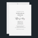 Convite simples para Janto de ensaio Elegante<br><div class="desc">Este simples e elegante convite para jantas de ensaio é perfeito para o seu janto moderno minimalista de ensaio preto e branco. O design apresenta fonte contemporânea mínima acompanhada de caligrafia formal. Mantenha-o como está,  ou escolha personalizá-lo com seu próprio trabalho de arte ou fotos!</div>