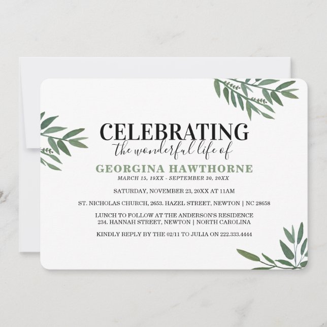 Convite Simples Para Memorial De Aquarela Botânica (Frente)