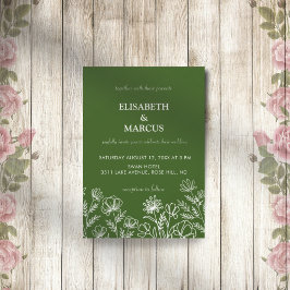 Convite simples para o casamento floral verde-oliv