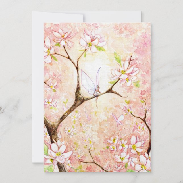 Convite Simples Vista da Flor de Cerejeira Rosa (Frente)