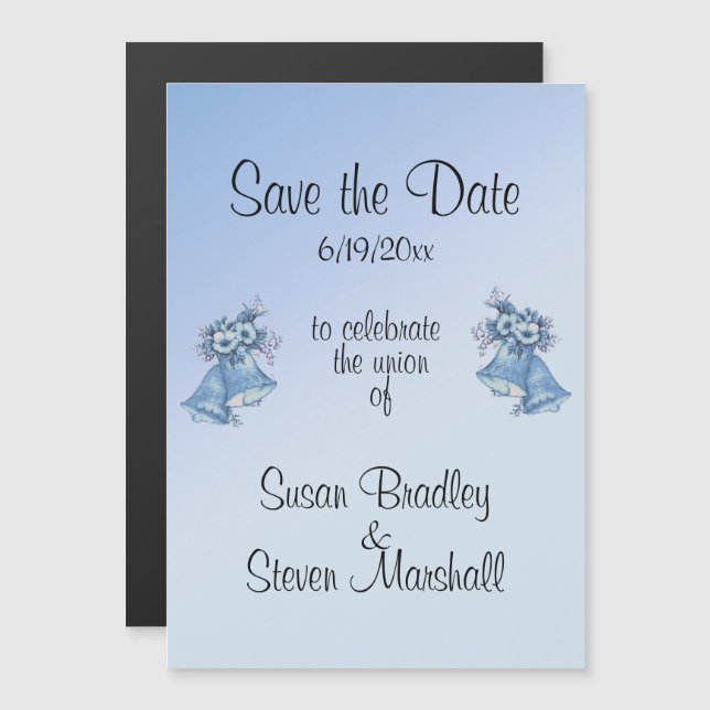 Convite Sinos de Casamento Azul Salve a Data (Frente/Verso)