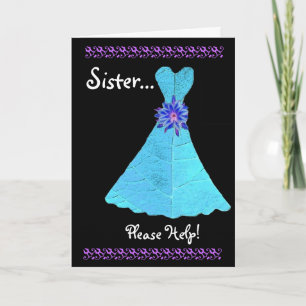 Convite SISTER Maid of Honor  Invitation AQUA Gown