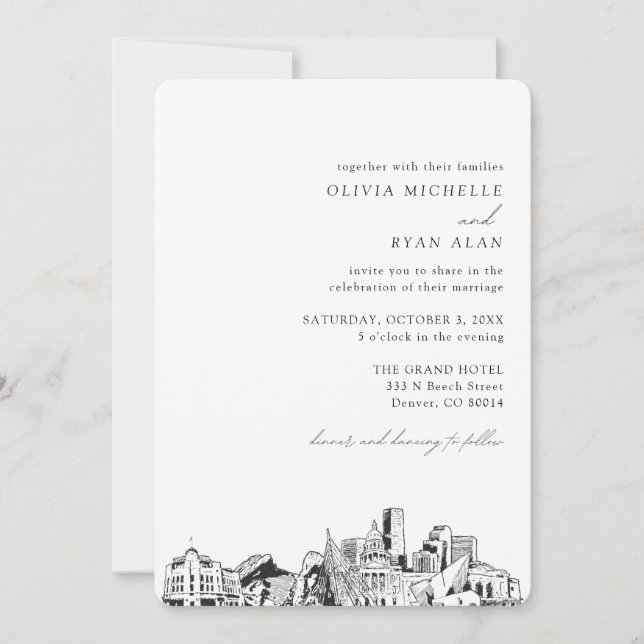 Convite Skyline Elegante Denver Wedding (Frente)