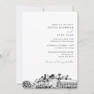 Convite Skyline Elegante para Casamento de Seattle
