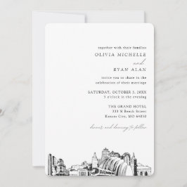 Convite Skyline Elegante para Casamento em Kansas 
