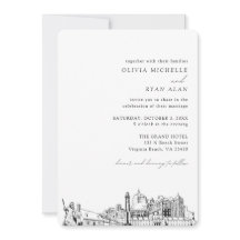 Convite Skyline Elegante para Casamento em Praia d