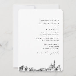Convite Skyline Elegante para Casamento em Washing