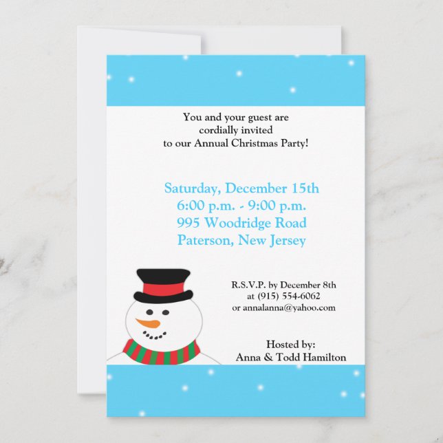 Convite Snowman 5x7 (Frente)