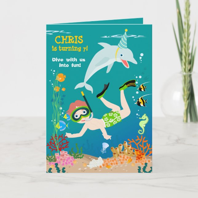 Convite Sob o mar golfinhos e festas de aniversário de gar (Frente)
