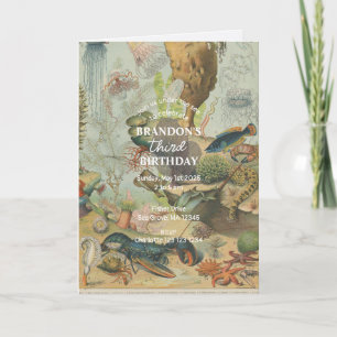 Convite Sob o Mar Oceano Oceano, Retro Animais Aniversário