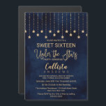 Convite Sob o Marinho das estrelas Blue Dourado Sparkles S<br><div class="desc">Este elegante e chico, "Sob as Estrelas", tipografia Doce Dezesseis festa de aniversário é o perfeito para uma bela festa ao ar livre. O convite é escrito para uma festa de dança e janto, mas o texto pode ser alterado para descrever um filme ao ar livre, um churrasco, um grupo...</div>