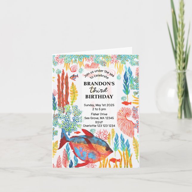 Convite Sob o oceano Oceano Marinho Corante de Água Animal (Frente)