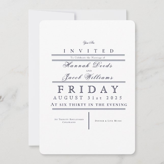 Convite sofisticado ao Casamento vintage Azul (Frente)