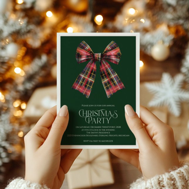Convite sofisticado de festa de Natal com laço (Criador carregado)