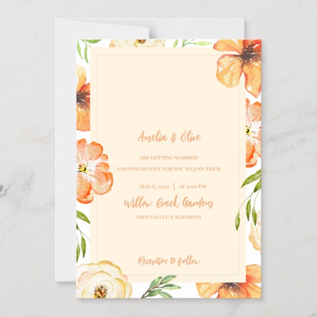 Convite Soft Peach Meadow Floral Wedding (Frente)