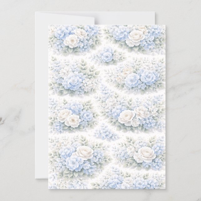 Convite SoftBlue Floral Pattern Elegant Romantic Botanical (Frente)