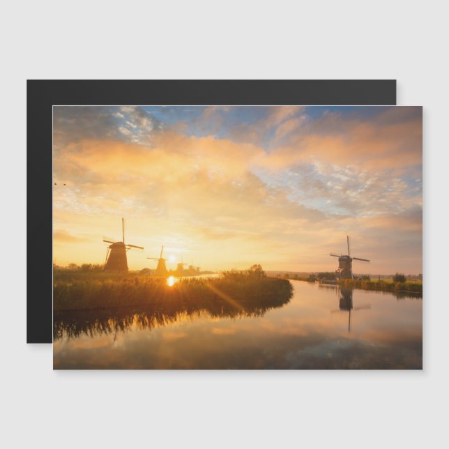 Convite Sol sobre moinhos de vento e um rio na Holanda (Frente/Verso)
