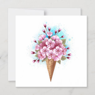Convite Sorvete Waffle Rosa Sakura Cone
