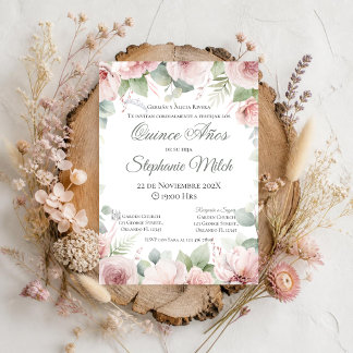 Convite Spanish Quinceanera convite floral rosa