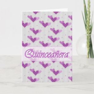 Convite Spanish Quinceanera Pink Purple Hearts Card