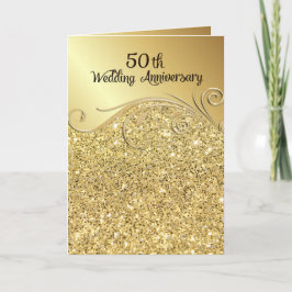 Convite Sparkle Golden 50º Aniversário de Casamento Dobrad