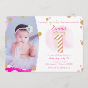 Convite Sparkly Dourado cor-de-rosa do primeiro