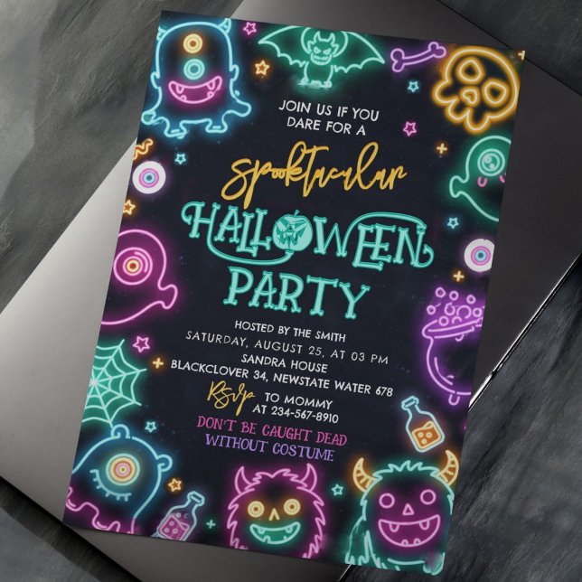 Convite Spooktacular para Dia das Bruxas de Neon (Halloween Invitation)